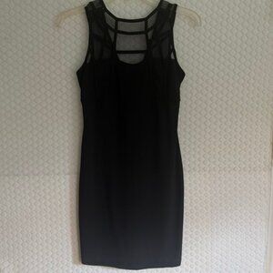 Ruby Rox Little Black Bodycon Dress -Mesh Accent Neckline, V Back, Lined Sz S